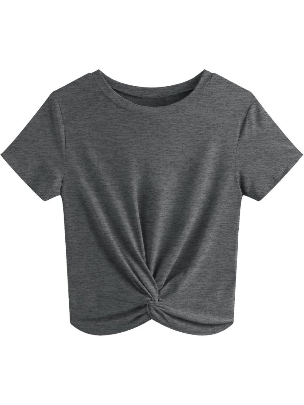 Women's T Shirt Dark Gray Summer Causal Short Sleeve Blouse Round Neck Crop Top